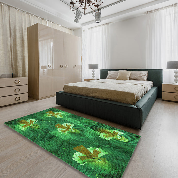 Patterned Deep Emerald Green Rug in a Bedroom, pat730grn