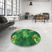Round Patterned Deep Emerald Green Rug in a Office, pat730grn