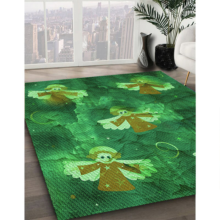 Patterned Deep Emerald Green Rug in Family Room, pat730grn