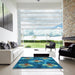 Machine Washable Transitional Dark Turquoise Green Rug in a Kitchen, wshpat730lblu