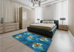 Patterned Dark Turquoise Green Rug in a Bedroom, pat730lblu