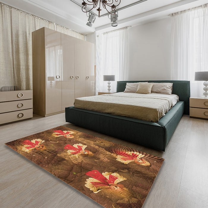 Patterned Orange Rug in a Bedroom, pat730org