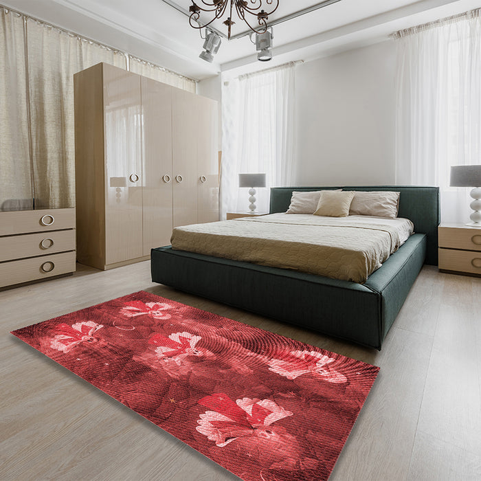 Patterned Red Rug in a Bedroom, pat730rd