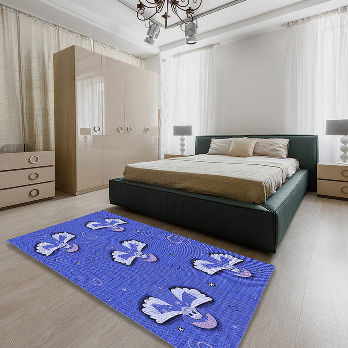 Patterned Sky Blue Rug in a Bedroom, pat731blu