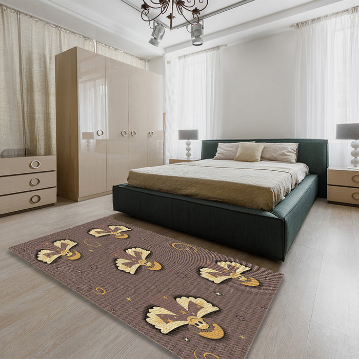 Patterned Coffee Brown Rug in a Bedroom, pat731brn