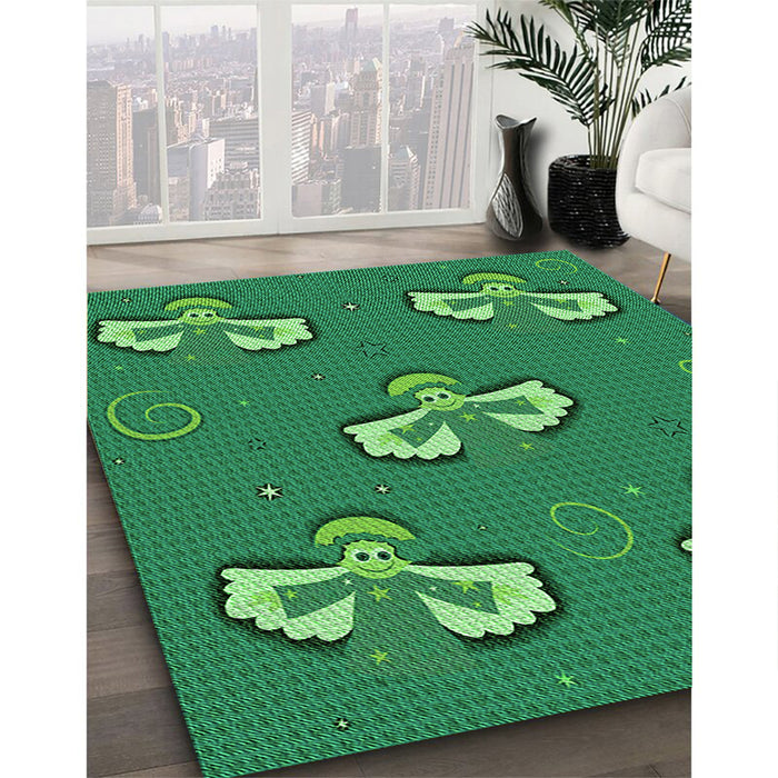 Patterned Forest Green Rug in Family Room, pat731grn