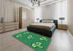 Patterned Forest Green Rug in a Bedroom, pat731grn