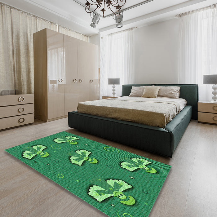 Patterned Forest Green Rug in a Bedroom, pat731grn