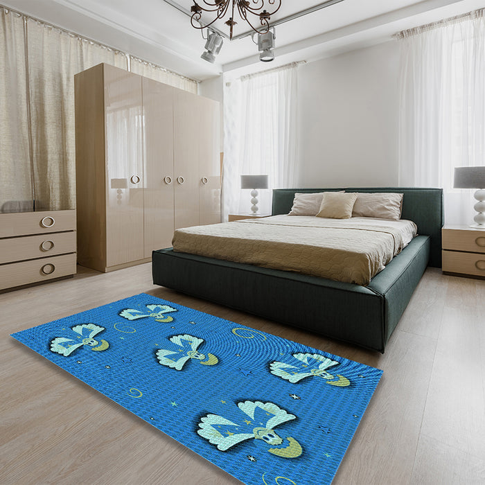 Patterned Blue Rug in a Bedroom, pat731lblu