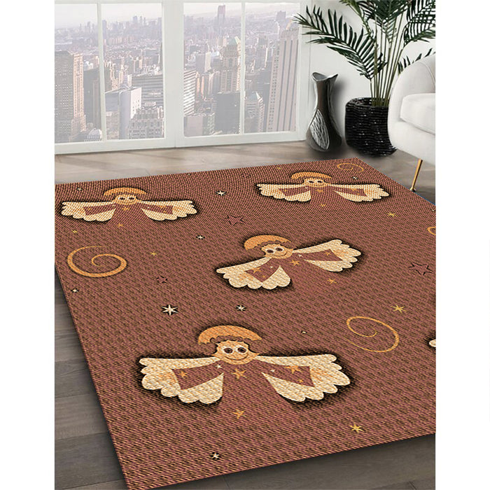 Patterned Brown Red Rug in Family Room, pat731org