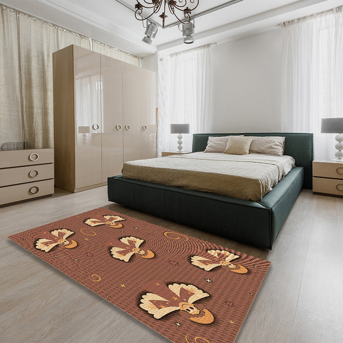 Patterned Brown Red Rug in a Bedroom, pat731org