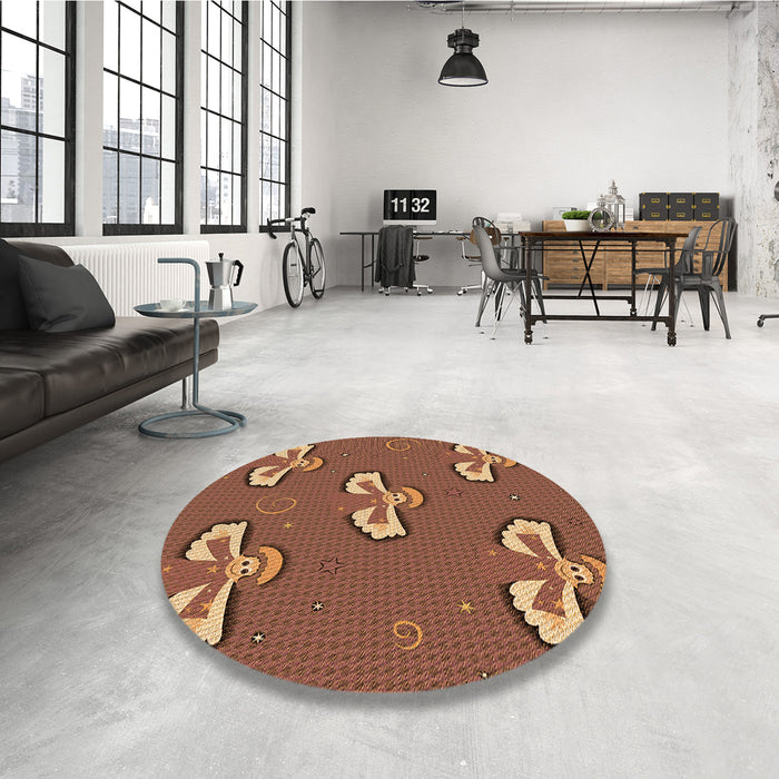 Round Patterned Brown Red Rug in a Office, pat731org