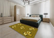 Patterned Dark Bronze Brown Rug in a Bedroom, pat731yw