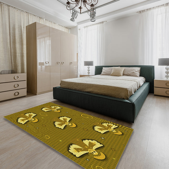 Patterned Dark Bronze Brown Rug in a Bedroom, pat731yw