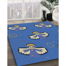 Machine Washable Transitional Blueberry Blue Rug in a Family Room, wshpat731