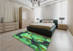 Patterned Medium Forest Green Rug in a Bedroom, pat732grn