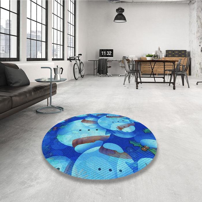 Round Patterned Bright Turquoise Blue Rug in a Office, pat732lblu