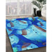 Machine Washable Transitional Bright Turquoise Blue Rug in a Family Room, wshpat732lblu