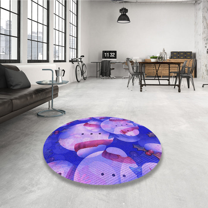 Round Patterned Purple Mimosa Purple Rug in a Office, pat732pur
