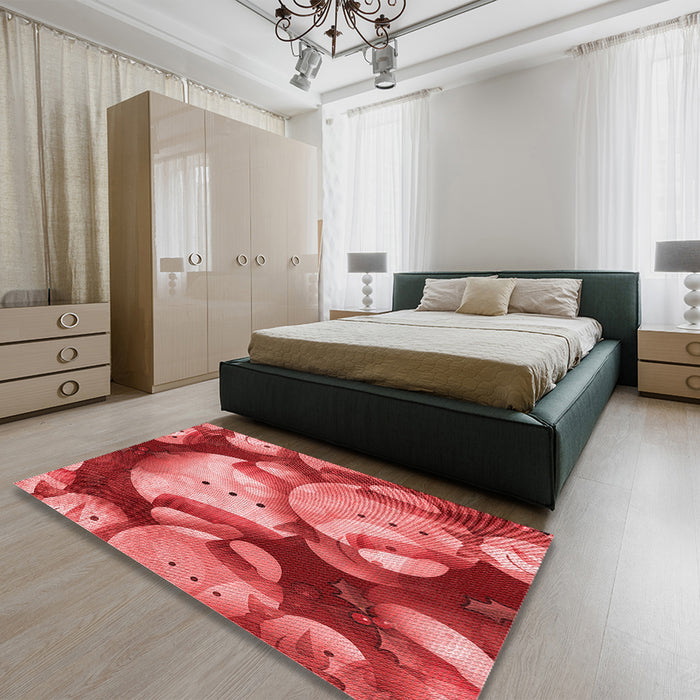 Patterned Red Rug in a Bedroom, pat732rd
