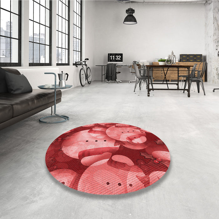 Round Patterned Red Rug in a Office, pat732rd