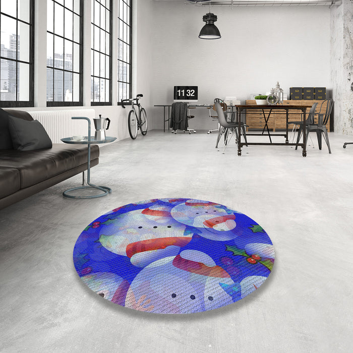 Round Patterned Blue Gray Novelty Rug in a Office, pat732