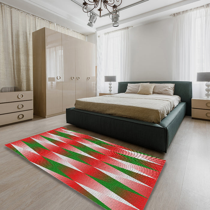 Patterned Red Novelty Rug in a Bedroom, pat733