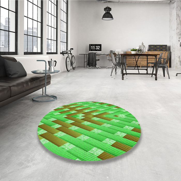 Round Patterned Neon Green Rug in a Office, pat734grn