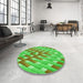 Round Patterned Neon Green Rug in a Office, pat734grn