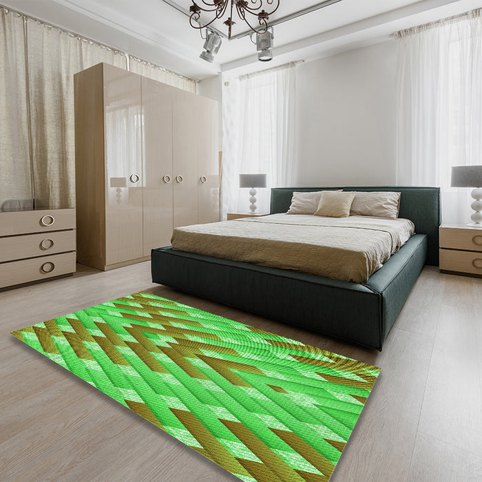 Patterned Neon Green Rug in a Bedroom, pat734grn