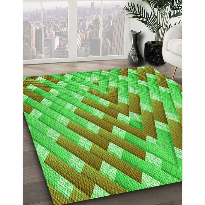 Patterned Neon Green Rug in Family Room, pat734grn