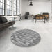 Round Patterned Dark Gray Rug in a Office, pat734gry