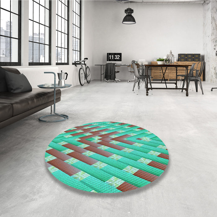 Round Patterned Army Brown Rug in a Office, pat734lblu