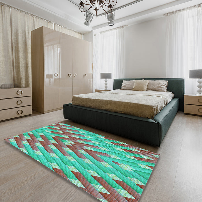 Patterned Army Brown Rug in a Bedroom, pat734lblu