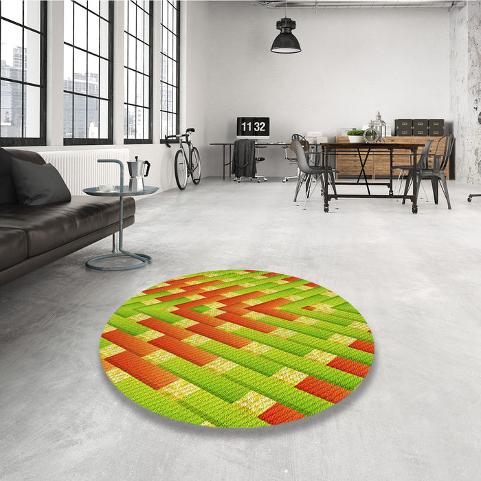 Round Patterned Green Rug in a Office, pat734yw