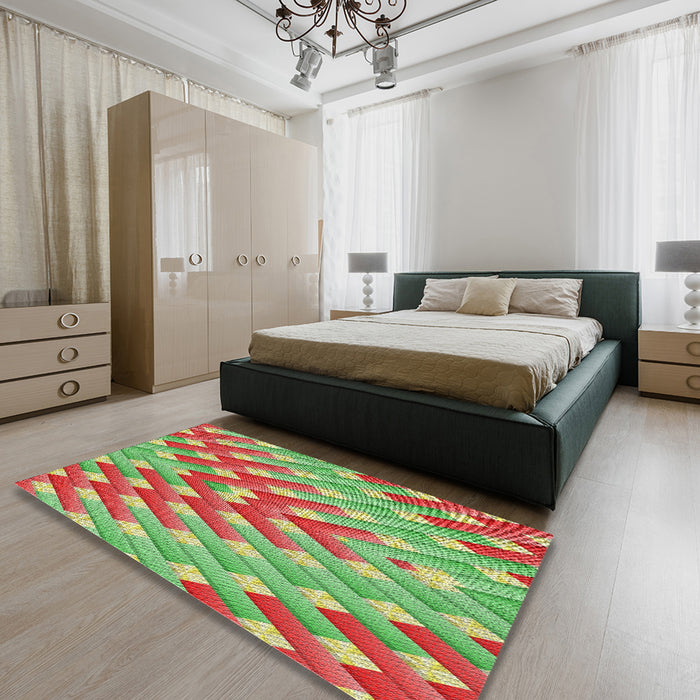 Patterned Red Novelty Rug in a Bedroom, pat734