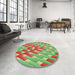 Round Machine Washable Transitional Red Rug in a Office, wshpat734