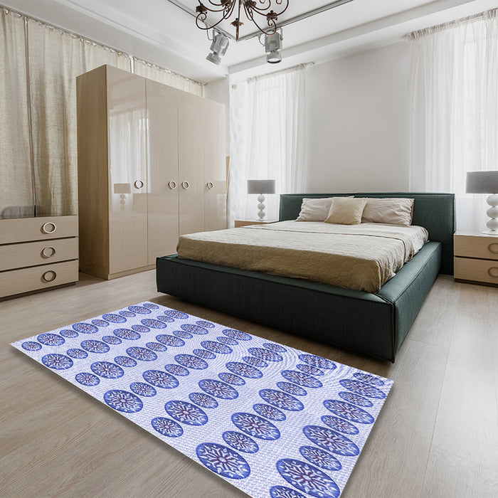 Patterned Blue Rug in a Bedroom, pat735blu