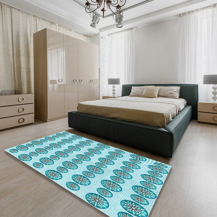 Patterned Blue Rug in a Bedroom, pat735lblu