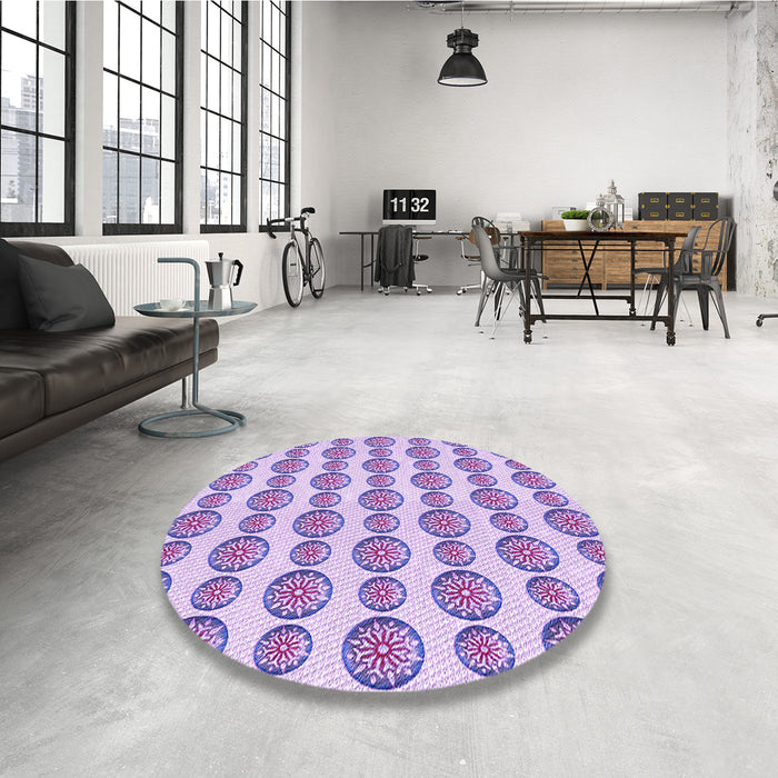 Round Patterned Blossom Pink Rug in a Office, pat735pur