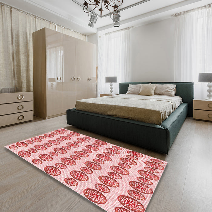 Patterned Pink Rug in a Bedroom, pat735rd