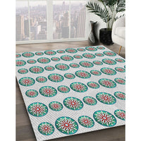 Patterned Grayish Turquoise Green Novelty Rug, pat735