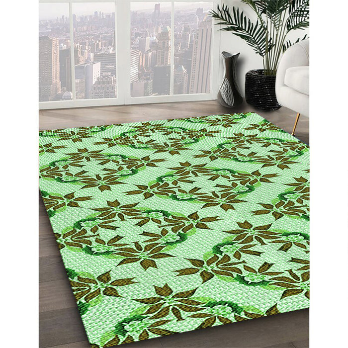 Patterned Light Green Rug in Family Room, pat737grn