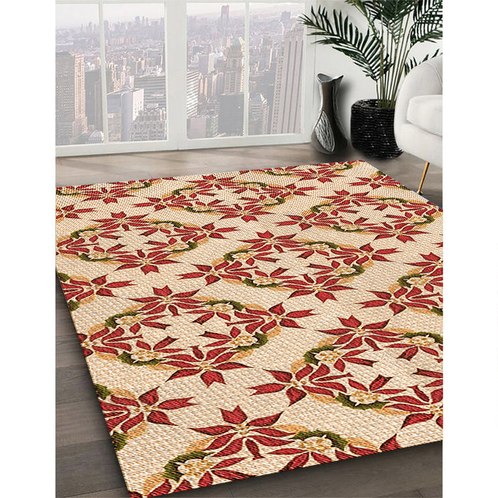Patterned Khaki Gold Rug in Family Room, pat737org