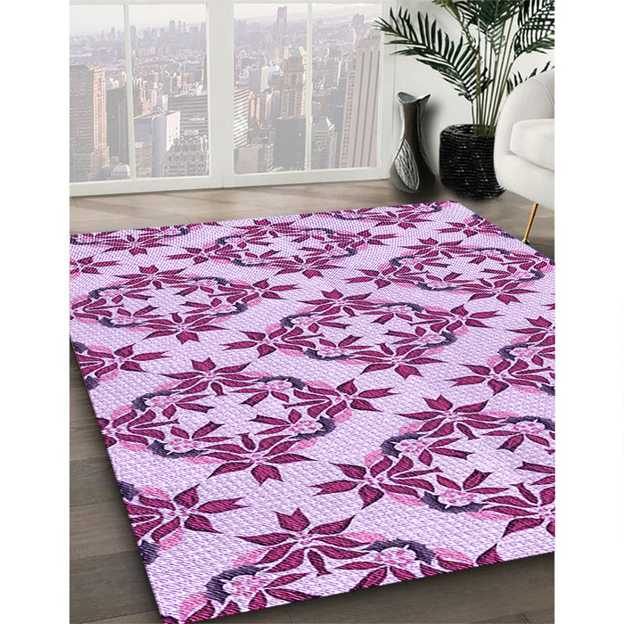 Machine Washable Transitional Blossom Pink Rug in a Family Room, wshpat737pur