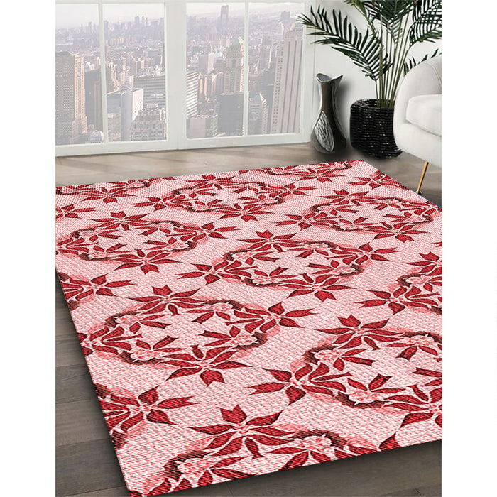Patterned Pink Rug in Family Room, pat737rd