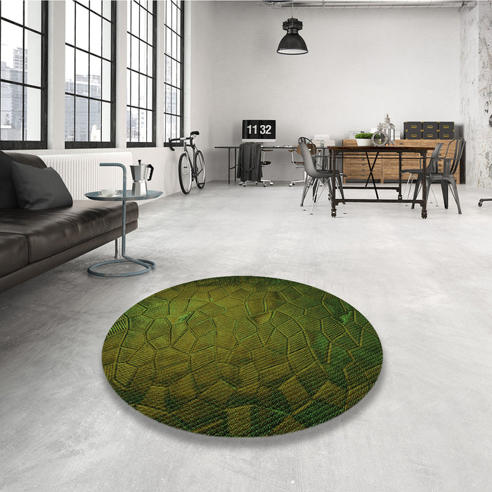 Round Patterned Dark Forest Green Rug in a Office, pat738grn