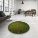 Round Patterned Dark Forest Green Rug in a Office, pat738grn