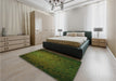 Patterned Dark Forest Green Rug in a Bedroom, pat738grn