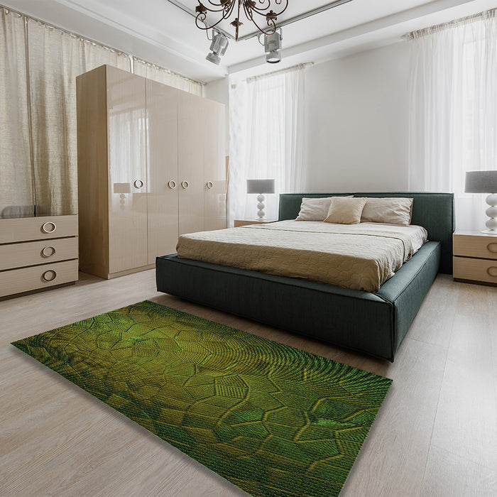 Patterned Dark Forest Green Rug in a Bedroom, pat738grn